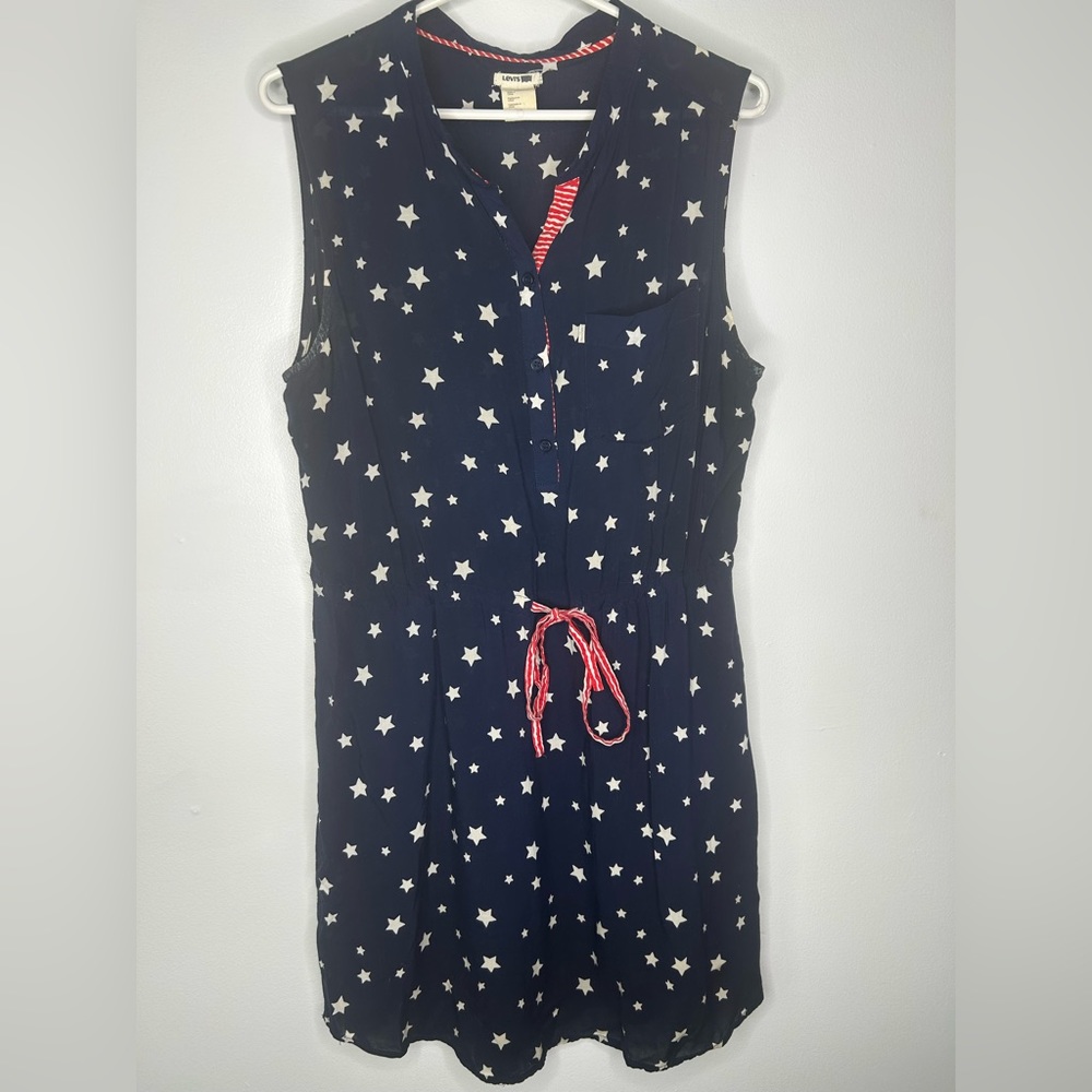Levis Women's Sleeveless Button front Dress Medium M Red White And Blue USA